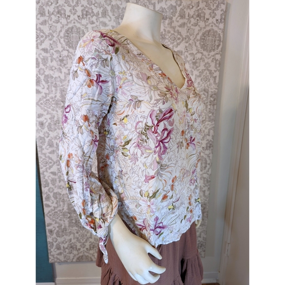 Anthropologie Maeve Pernille Floral Tie Sleeve Blouse - Picture 5 of 8